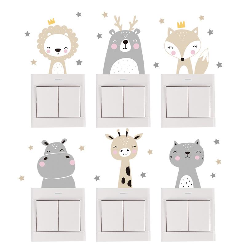 

6pcs/set Self-adhesive Decorative Wall Stickers, Creative Wall Decals Cartoon animals, living room and bedroom wall decoration
