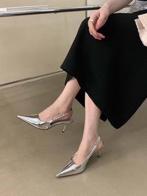 Mode Mode Frauen Sandalen 2024 Neuheiten Party Pumps Stiletto Thin High Heels Silber Schwarz Kleid Schuhe Frau Größe 35-39 Hochzeit