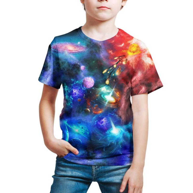 Summer Starry Sky Printed Boys Girls Short Sleeved T-shirt Set Slim Fit Bottom T-shirt