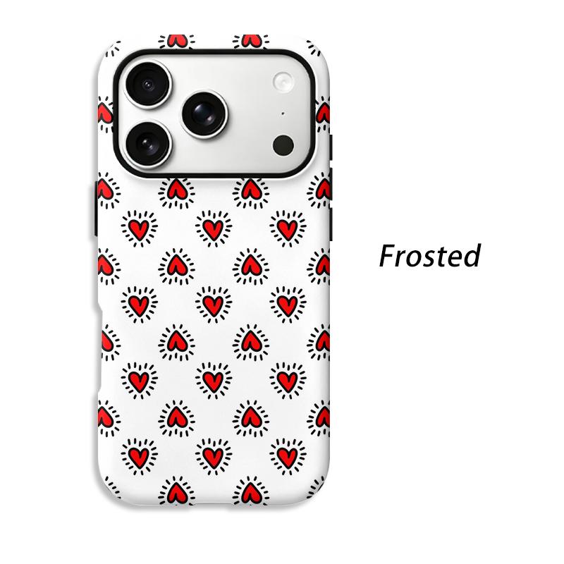 Trendy Kawaii Retro Red Love Heart Hand Drawn Doodle Art Film Aesthetic Protective Phone Case For iPhone 14 15 16 Pro Max Plus Dropproof Bumper Cover