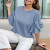 ZANZEA Women Casual Round Neck Flare Half Sleeve Loose Plain Blouse