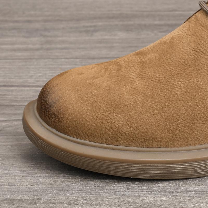 Autumn Men's Wide-Toe Casual Leather Martin Boots - Retro Lace-Up Mid-Top Cotton Shoes