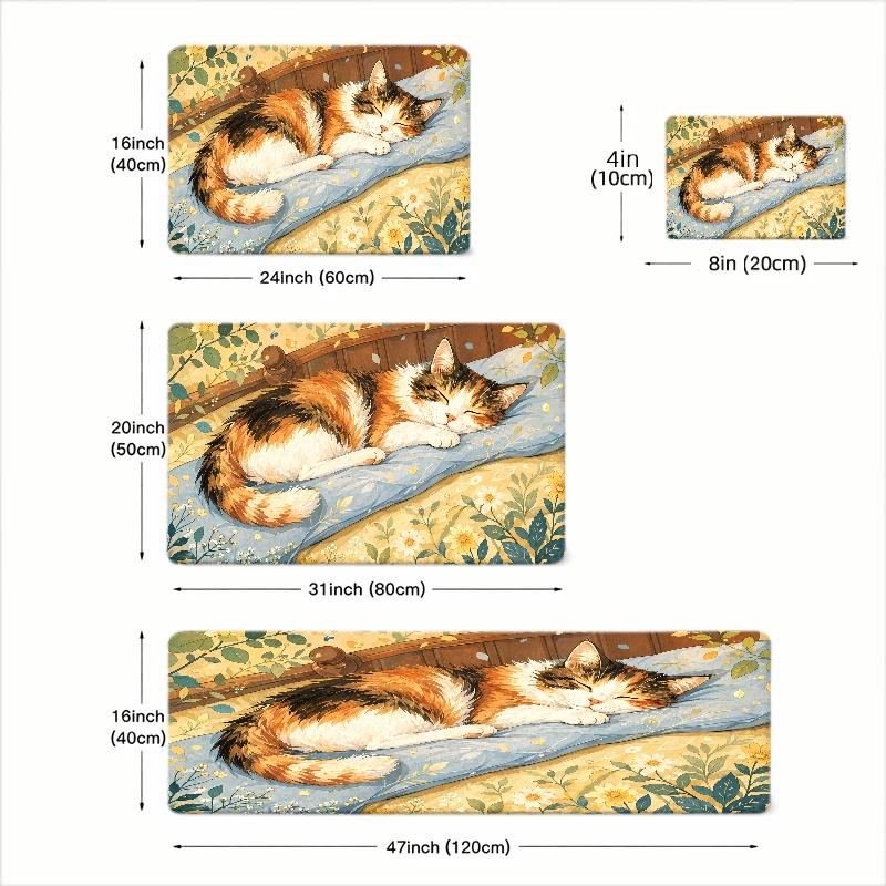 1Pcs Anti Fatigue Kitchen Rugs, Cute Calico Cat Print Waterproof Non-Slip Thick Cushioned Kitchen Mat Heavy Duty Comfort Standing Mat for Kitchen