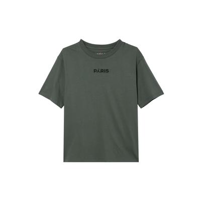 Paris Saint-Germain Solid Color Letter Embroidery Crew Neck Short Sleeve T-Shirt Women Tops Dark-Grey DZ3261-068