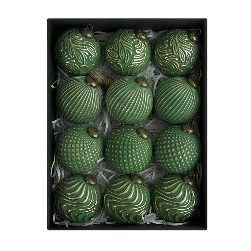 Rustic Christmas Ball Ornaments 12PCS Set with Hanging Loops Vintage Style for Tree Decoration Polypropylene Material