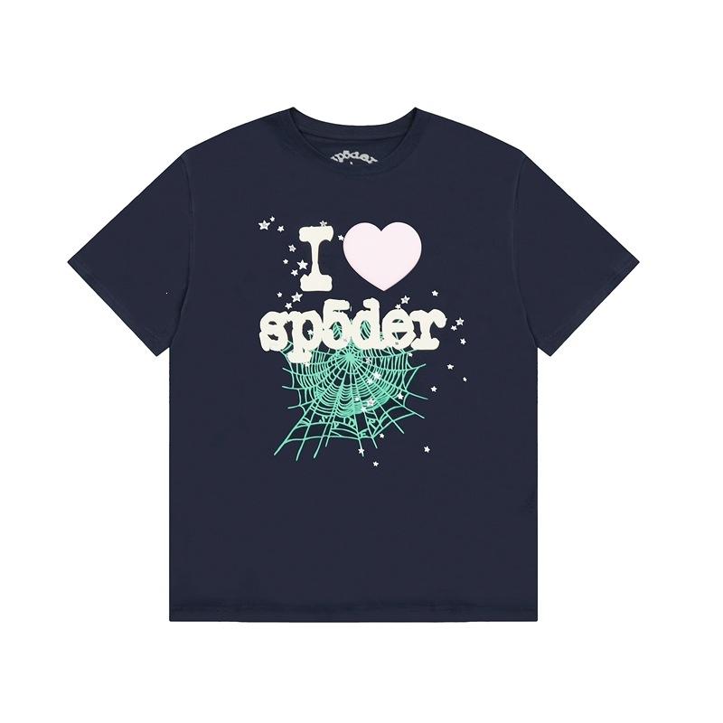 Foreign Trade Meichao Sp5der555555 Spider Web Printing Summer Loose Trend Men's and Women's Couples Short Sleeve T-Shirt Summer