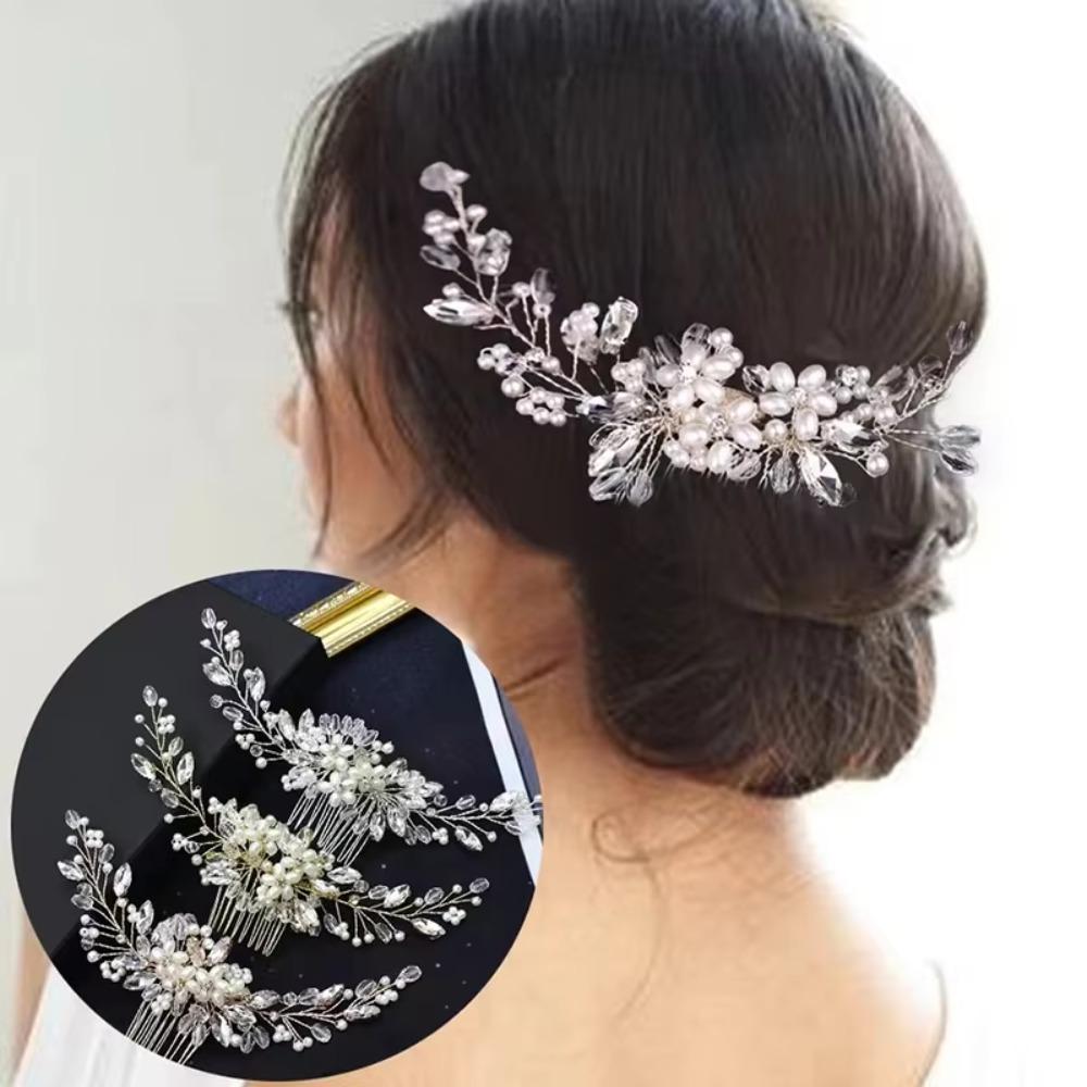 Luxury Pearl Hair Combs Sparkling Toothed Insert Comb Rhinestone Hairpin  Wedding Ceremony