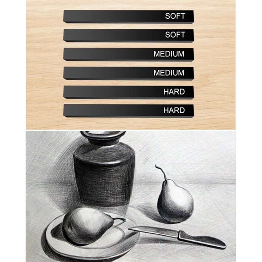 Compressed Charcoal Sticks for Sketching Soft Medium Hard Sketch Kits Tools for DIY Art Project Students Teachers 6 Pack