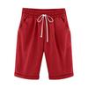 Women's Comfortable Linen Casual Beach Shorts Loose Solid Color Fifth Pants with Pockets