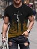 Men's Gradient Color And Alphabet 3D Printed Men's T-shirt FAITH With Crew Neck Short Sleeve Casual Trendy Tops