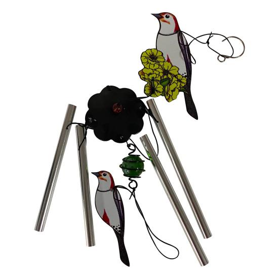 Bird Wind Chimes for Outside Stained Glass Bird Hanging Windchime with 4 Tubes for Balcony Garden Porch Backyard Decor