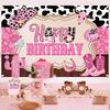 Rustic Cowgirl Birthday Party Backdrop Boho Country Happy Birthday Banner for Western Theme Birthday Decorations Baby Shower