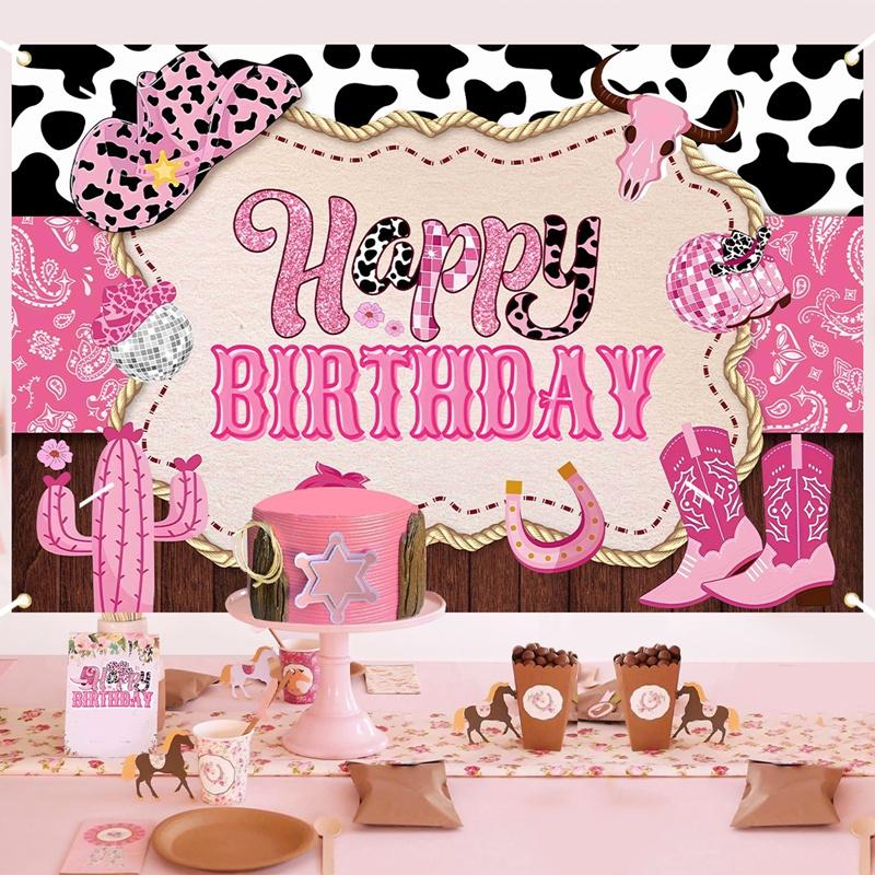 Rustic Cowgirl Birthday Party Backdrop Boho Country Happy Birthday Banner for Western Theme Birthday Decorations Baby Shower