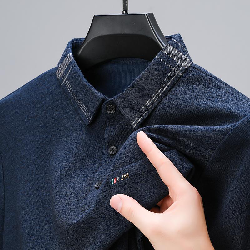 Men'S Fashion Casual Long Sleeved Polo Shirt 2025 Autumn New Item Business Solid Color Casual Versatile T-Shirt