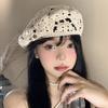 Vintage Hollow Flower Beret Female Summer And Autumn Literary And Artistic Face Small Bud Painter Hat Versatile Big Head Circumference Hat Tide