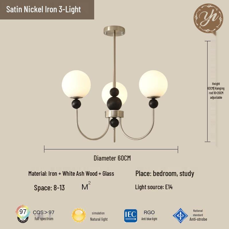 Mid-Century Magic Bean Solid Wood Chandelier: French Retro Light for Living Room or Bedroom.