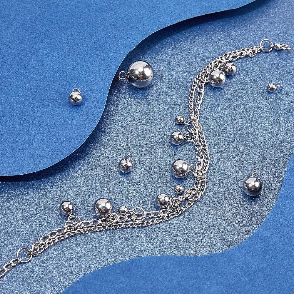 100pcs 4 Style 304 Stainless Steel Charms Ball Stainless Steel Color 7x4mm