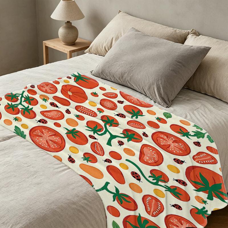 Flannel Fleece Blanket,Tomato Ladybug Pattern, High-Density Plush, Soft & Cozy, Home Decor for Halloween & Christmas