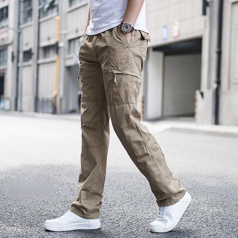 Big Size Men's Cargo Pants New Spring Summer Trousers Straight Leg Work Pant Men Casual Loose Cotton Overalls Side Multi Pockets
