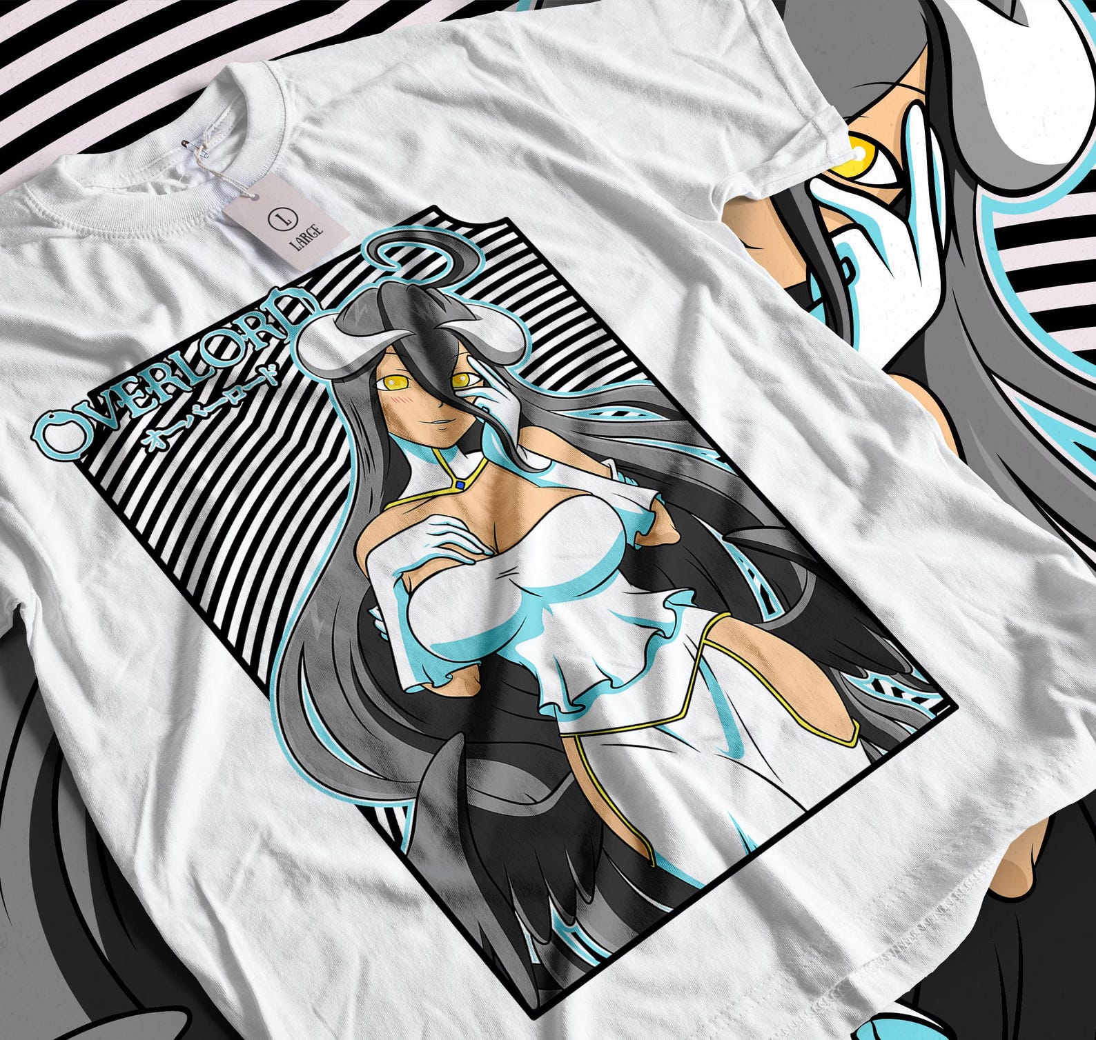 Albedo Overlord T-Shirt, Anime Overlord Character, Demon Girl, Succubus, Ainz Ooal Gown, Momonga, Tomb of Nazarick, Anime Streetwear XL