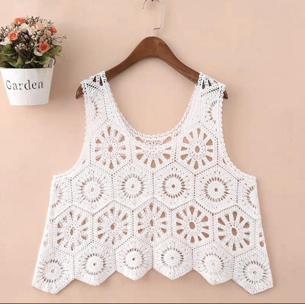 Frühling und Sommer neue einfarbige gestrickte durchbrochene Weste Weste Damen vielseitig locker ärmelloses Blusentop