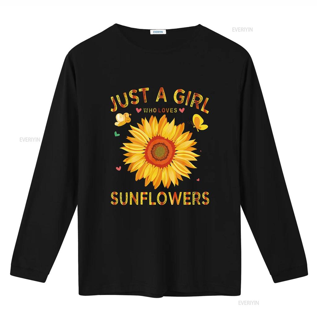 Fashion Sunflower T Shirt For Women Crewneck Just A Girl Who Loves Sunflowers Black vintage Washed Breathable Unisex