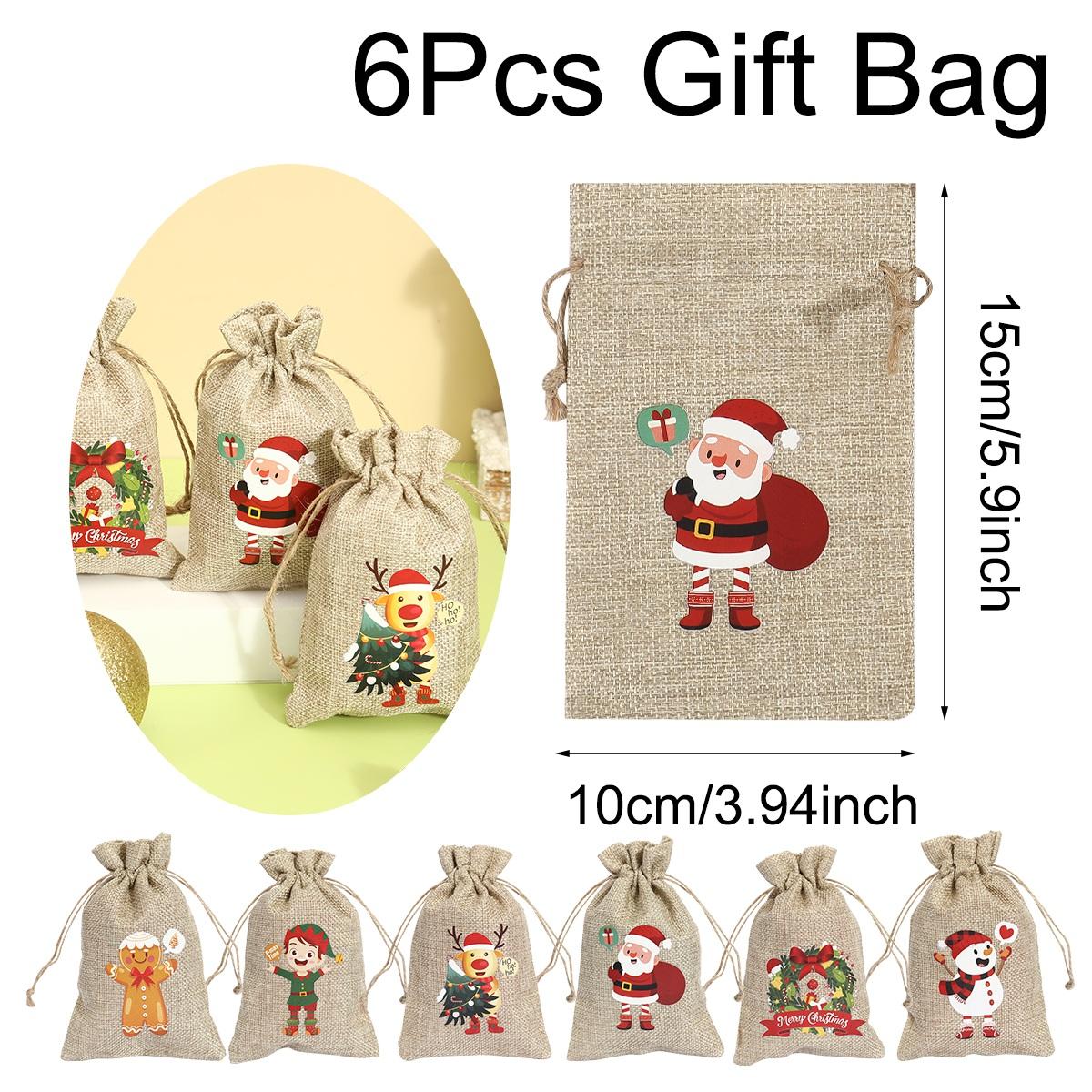

6pcs Linen Cotton Gifts Candy Bag Merry Christmas Decor For Home 2026 Xmas Navidad Natal Noel Gifts New Year 2026 Packing Bag 15x10cm