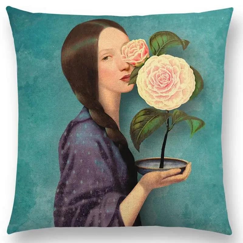 New Elegant Lady Cute Girl Shakespeare Imagine Fantasy Oil Painting Dreamy Feeling Fable Fate Thorw Pillow Case Cushion Cover