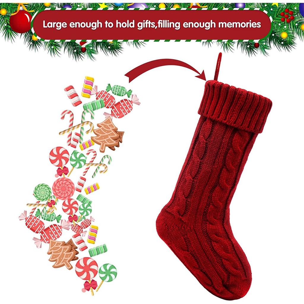 Christmas Stockings Knitted Xmas Stockings 18 Inches Double-Sided Fireplace Hanging Stockings For Family Christmas Decoration