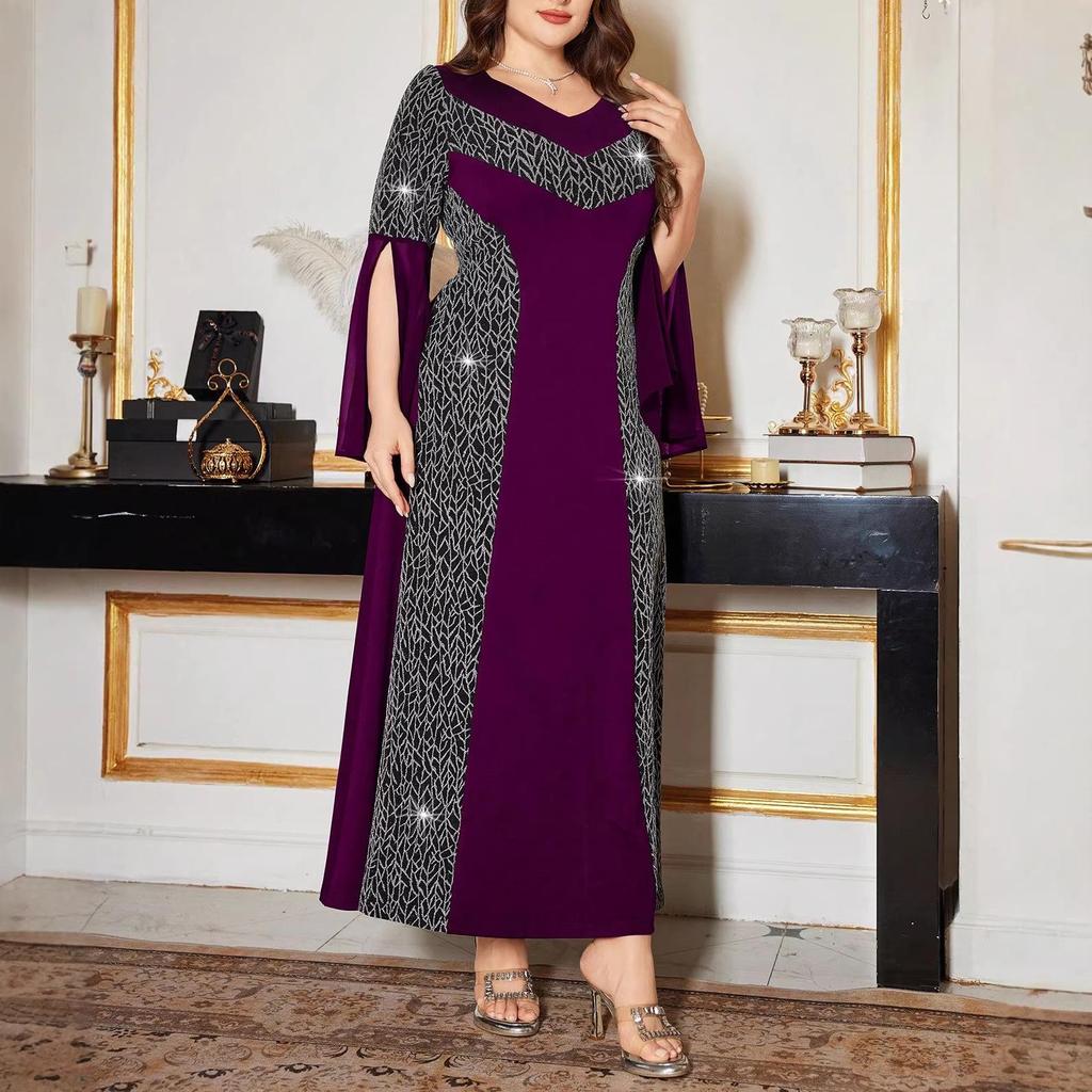 Plus Size Patchwork Nightclub Sexy Evening Gown - Stylish Goddess Temperament