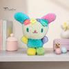 Healing Style Key Ornament Cute Fluffy Rabbit Keychain, Plush Card Holder Pendant with Gift for Students Flower Embroidery, Kawaii Bag Charm