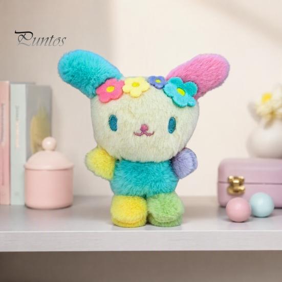 Healing Style Key Ornament Cute Fluffy Rabbit Keychain, Plush Card Holder Pendant with Gift for Students Flower Embroidery, Kawaii Bag Charm