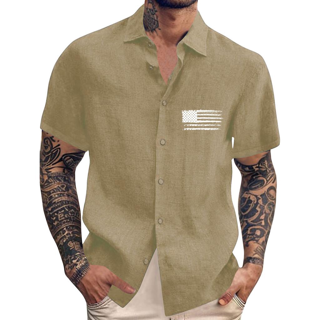 Men's Vintage Button Down Bowling Shirts Short Sleeve Summer Beach Shirt