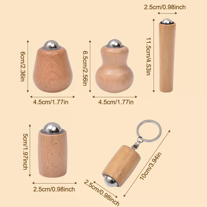 Dřevěný váleček na masáž obličeje Masážní nástroje s železnou kuličkou Mini ruční masážní přístroj na obličej Nástroje pro péči o pleť Snadno se čistí a používá