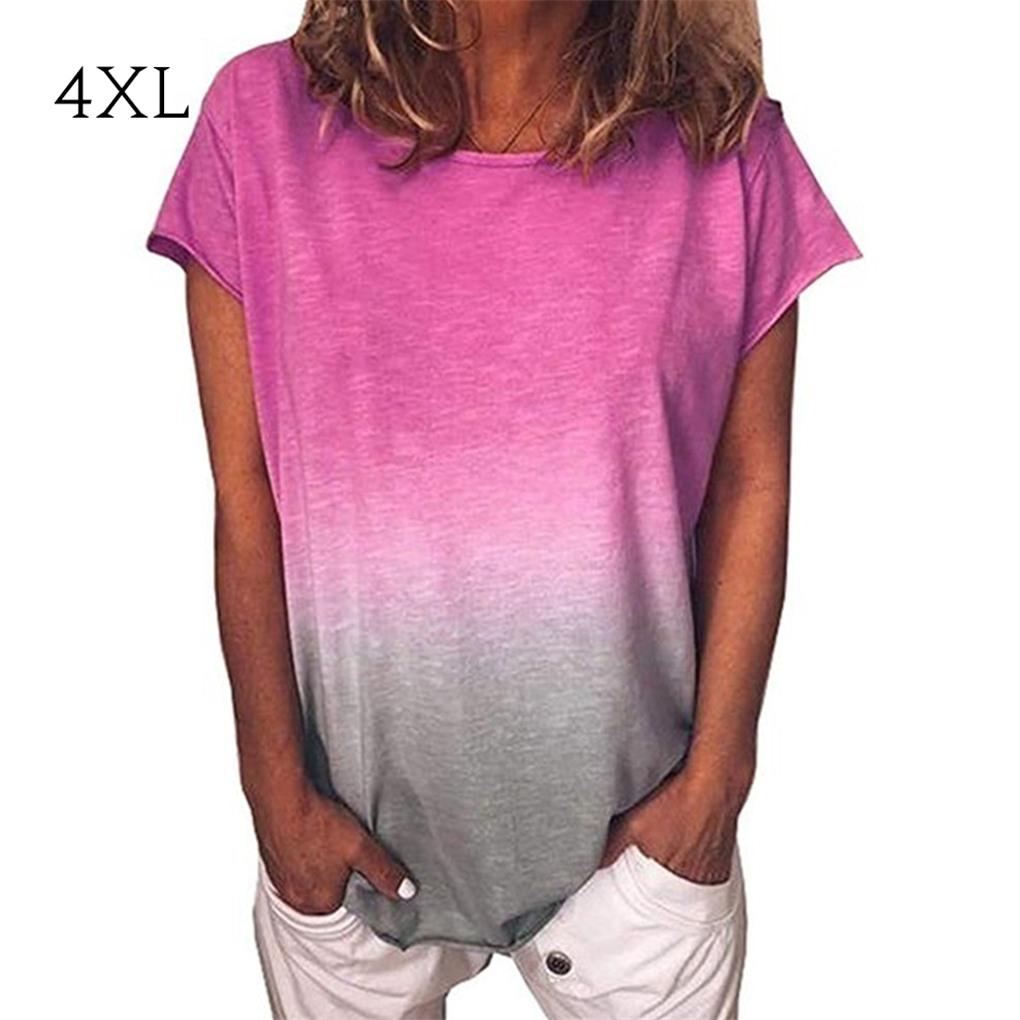 Women Tie Dyed Printed Crew Neck Short Sleeve Shirt
