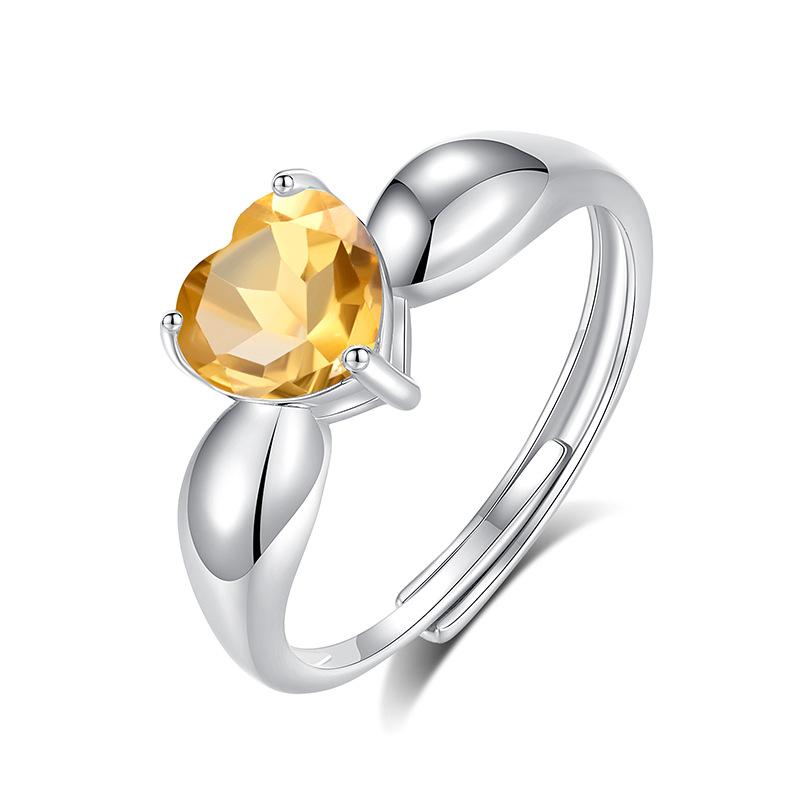 Natural Peridot Ring S925 Sterling Silver Inlaid Heart Crystal Stone 7mm Daily Women's Jewelry Gifts