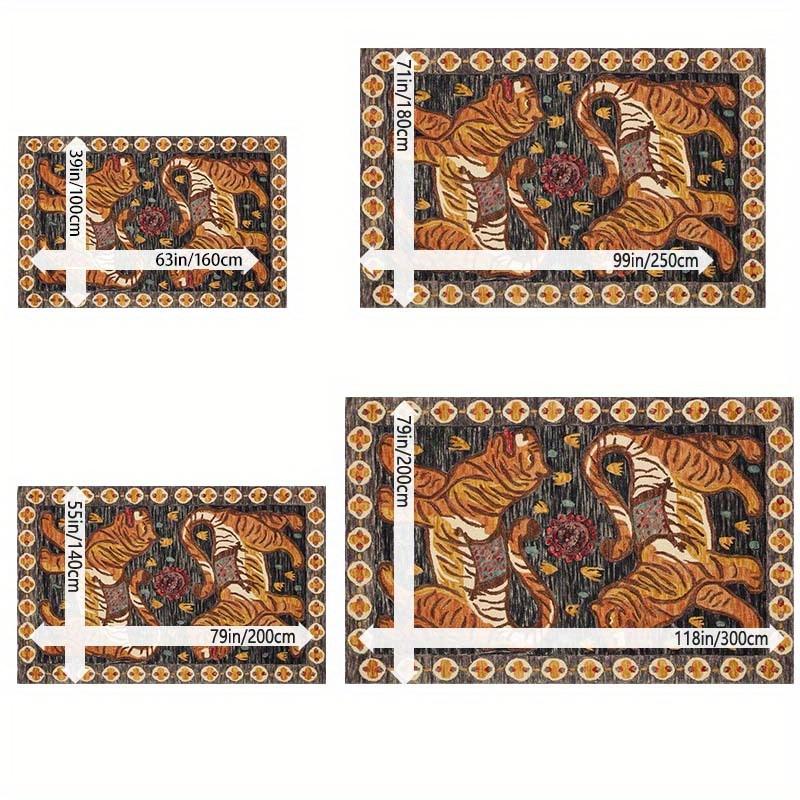 Bohemian Tiger Design Area Mat Non Slip Machine Washable Soft Velvet Vibrant Animal Floral Patterns Living Room Bedroom Dining