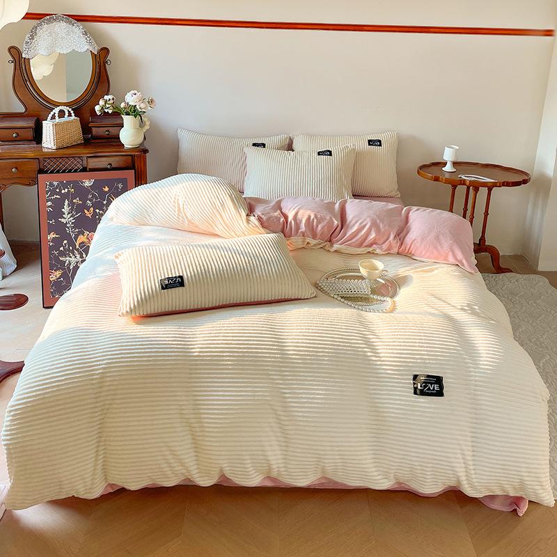 High Quality Milk Magic Velvet Winter Warm Thickened Double-sided Duvet Cover Coral Velvet Bed Hats Pillowcase Duvet Cover Four-piece Set