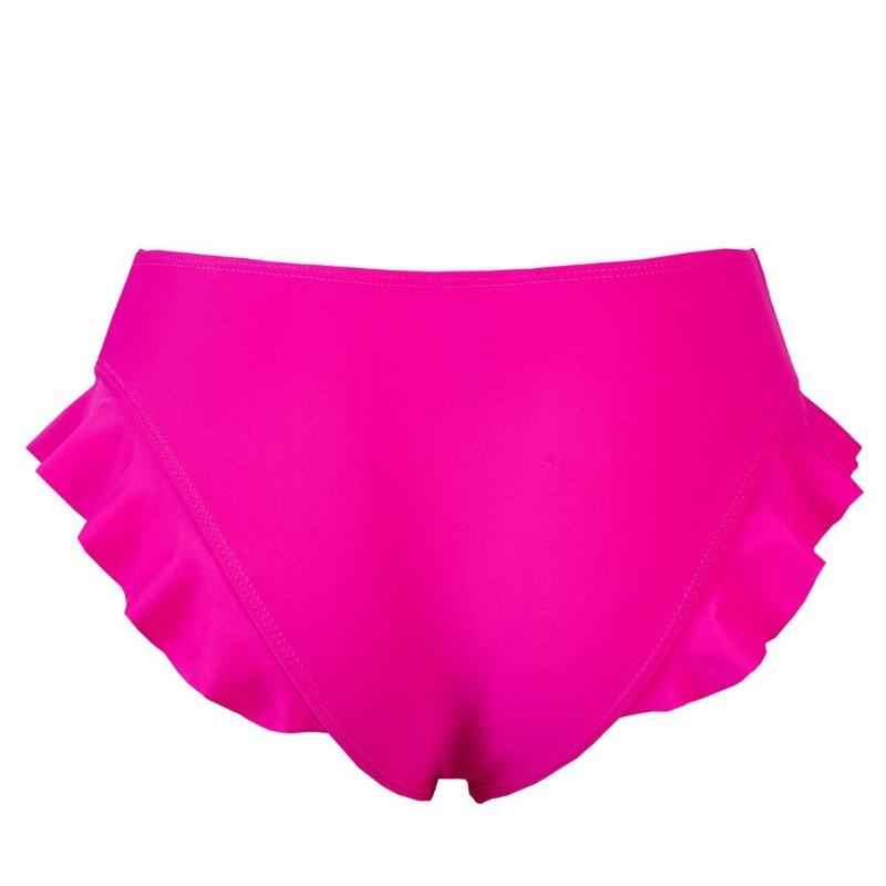 Burgundy Ruffle Trim High Waist Bikini Bottom - Flounce Swim Brief for Women