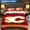 3PCS Flames Hockey Team Logo Bedding Set,Including 1pc Duvet Cover And 2pcs Pillowcases Perfect for Bedroom, Dormitory, Fan Christmas gift