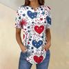 Short Sleeve Womens Tops Summer T-Shirts Print V Neck Casual Basic Tee Button Shirts Tunic Tops Independence Day