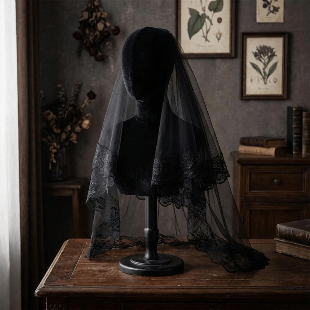 Double Layer Halloween Bridal Veil Long Length Lace Tulle Veil Ghost Bride Veil Wedding Ceremony