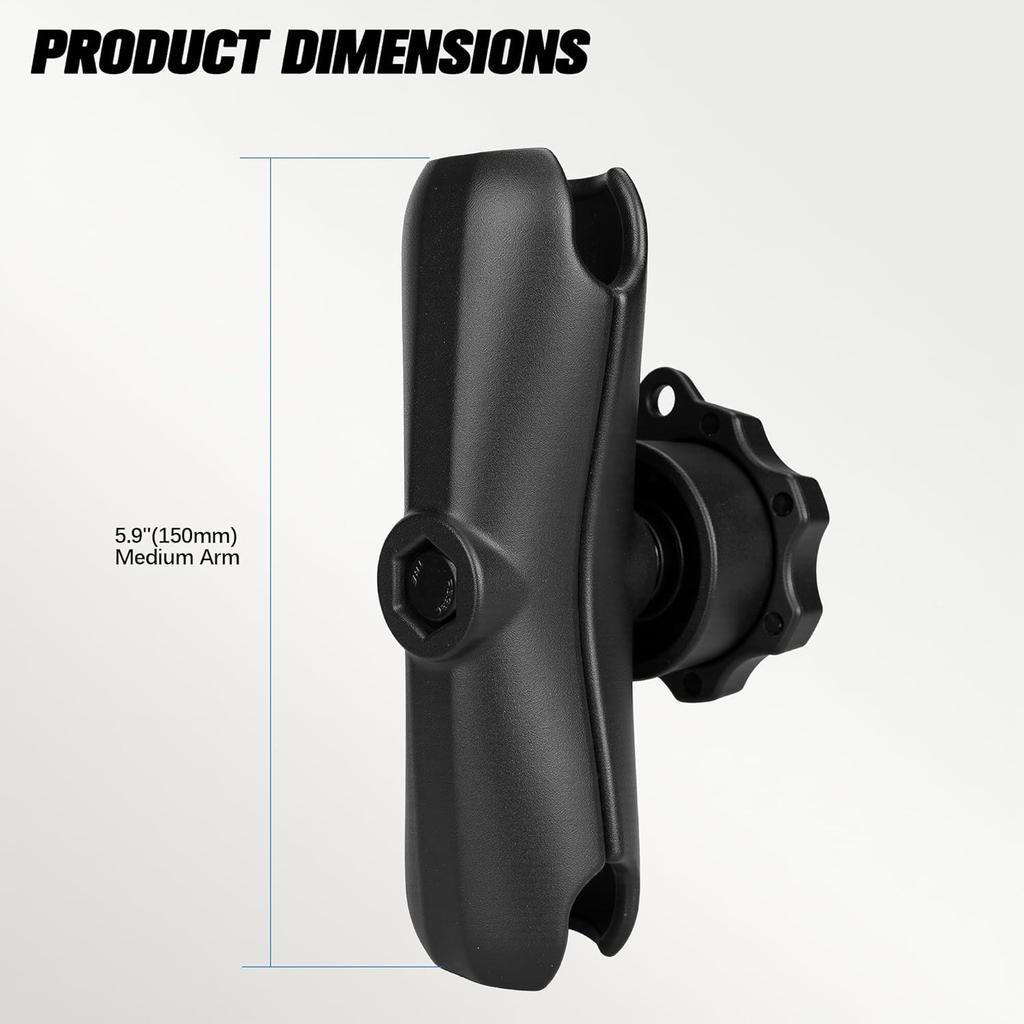 Upgrade Anti-Theft Lock 5.9" Aluminum Double Socket Arm for 1.5 Inch Ball Mount, C Size 38mm Ball Components, Heavy Duty Arm Compatible with RAM