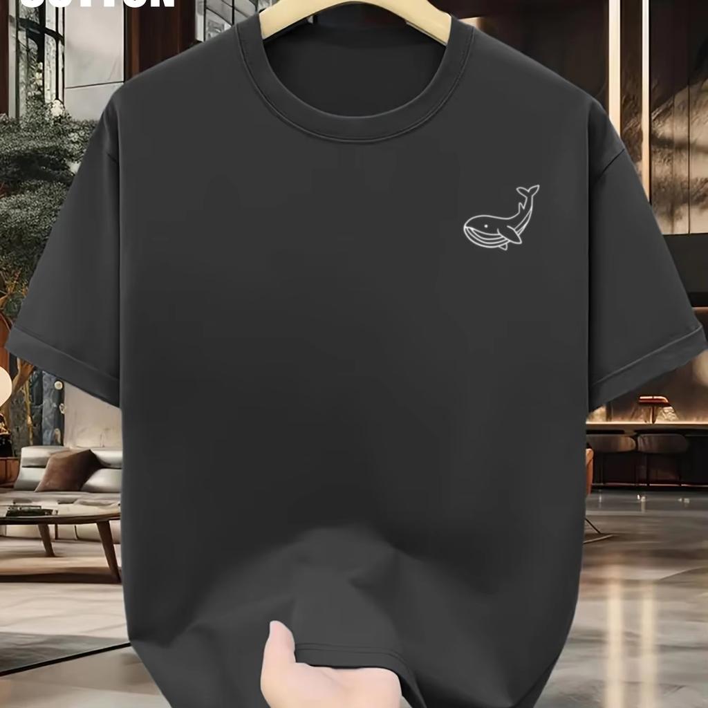 2026 Summer Unisexs Summer Fashionable Casual Sports Loose Large Whale Pattern Printed Fashion Round Neck Short Sleeve Tshirt Top