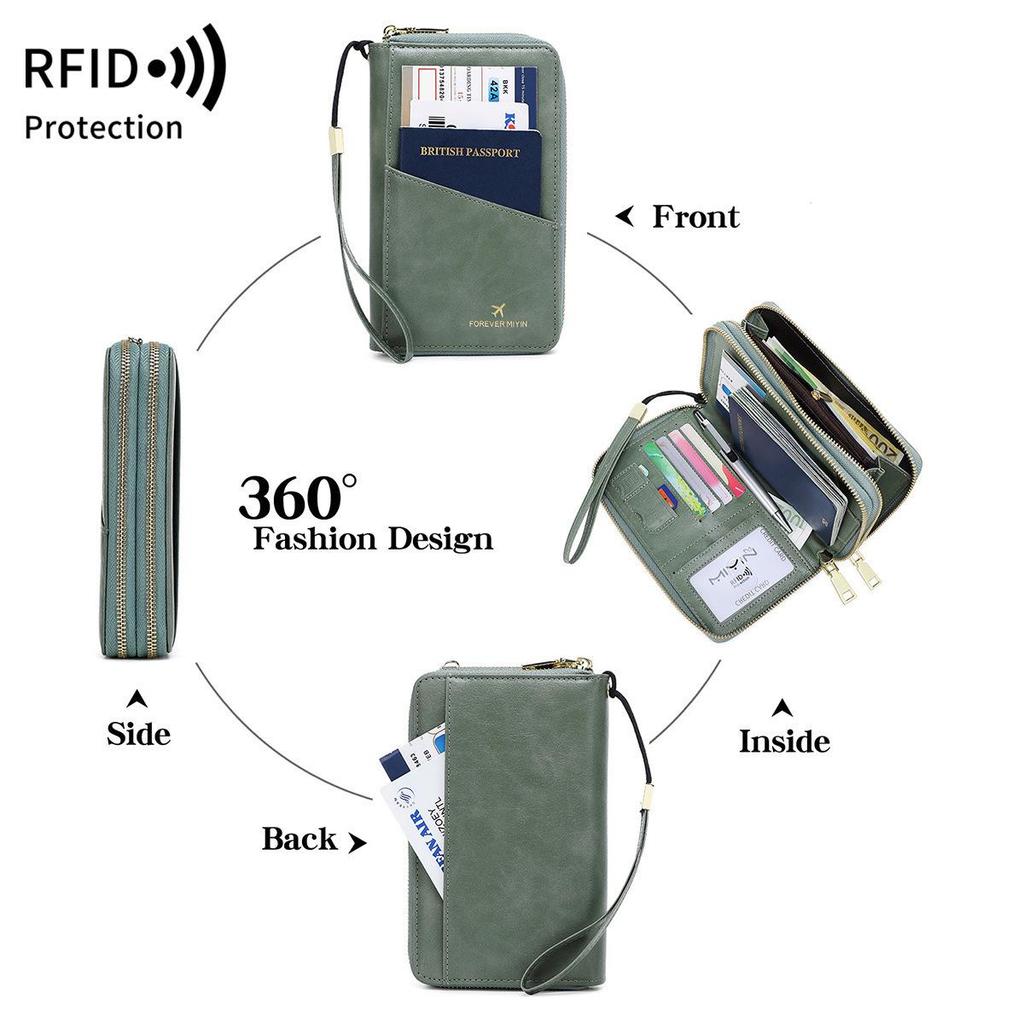 Multi-Functional RFID Anti-Theft Passport Crossbody Bag with Double Zipper