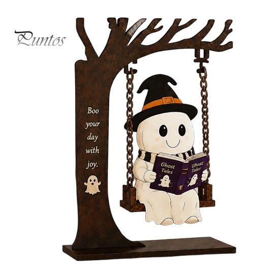 Spooky Halloween Party Supplies Funny Swing Ornament, Witch/Skeleton/Mummy/Pumpkin Ghost Sitting on Indoor Outdoor Decorations Reading Book