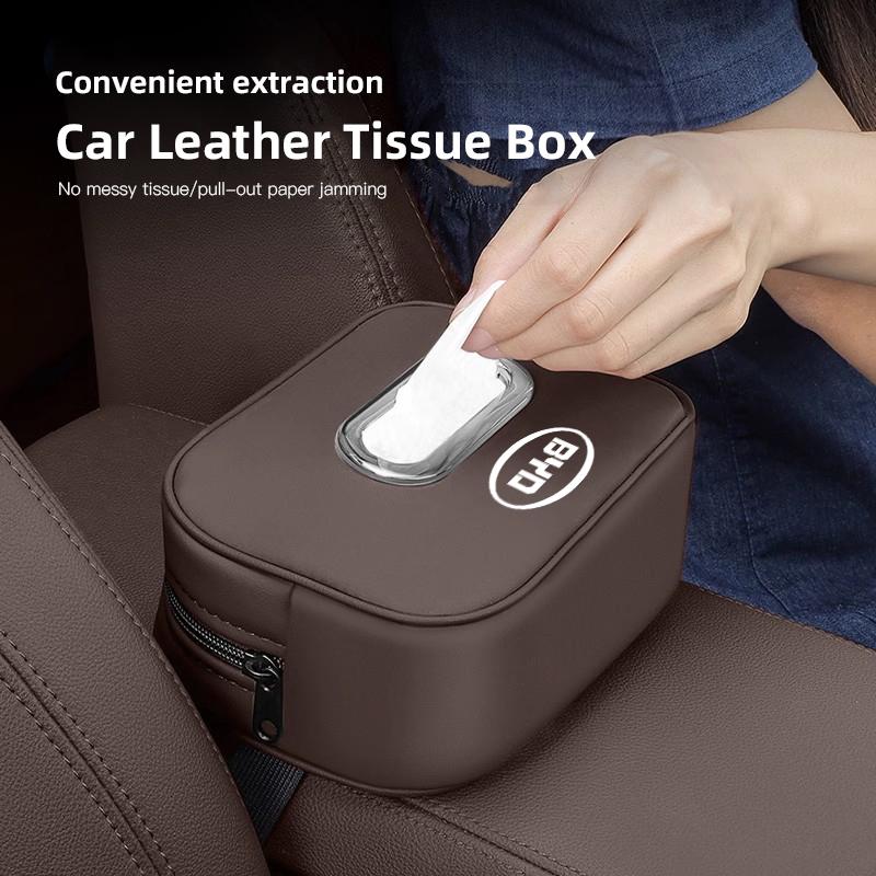 Car Tissue Box Car Interior Accessories For BYD Atto E6 Tang F3 Song F3R Qing Yuan I3 S7 Leather Tissue Storage Bag Kleenex Case