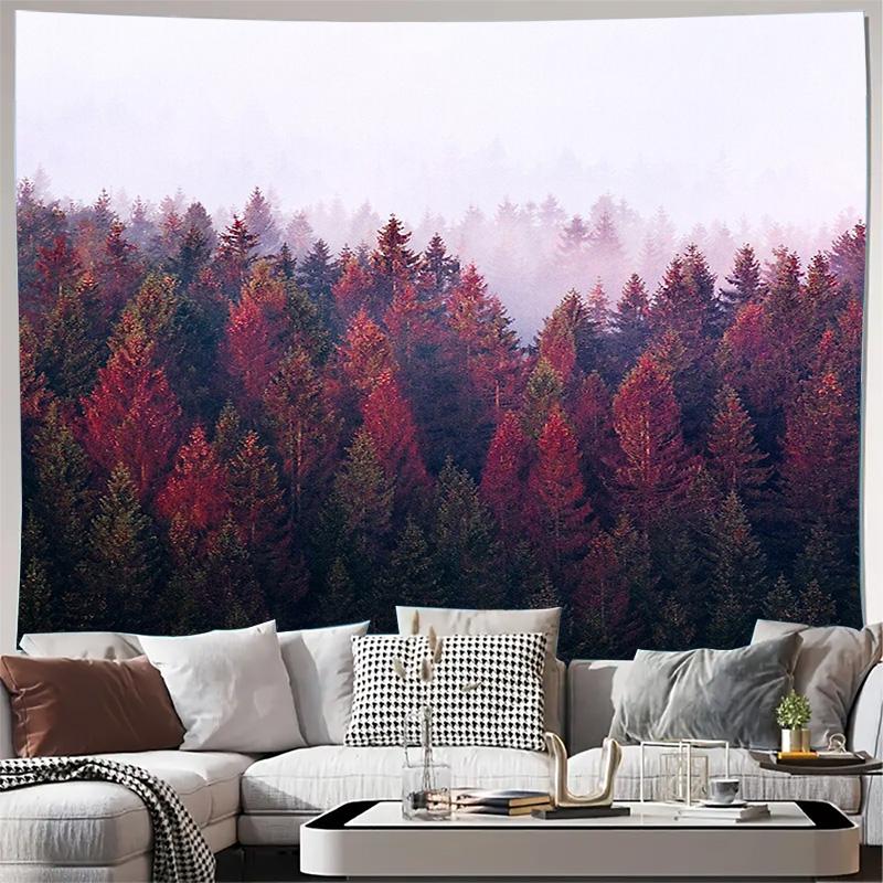 

Forest Tapestry Wall Hanging Nature Landscape Woodland Dark Red Trees Room Decor Bohemian Aesthetic Wall Art Home Decor Gift 74x94cm(29x37in)