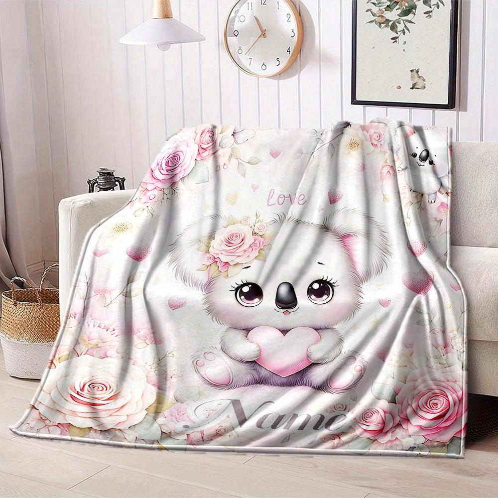 Cute Koala With Heart Name Blanket Soft Warm Lightweight For All Seasons Perfect For Picnics Couches Offices Beds Living Rooms Ideal Gift For Friends'
