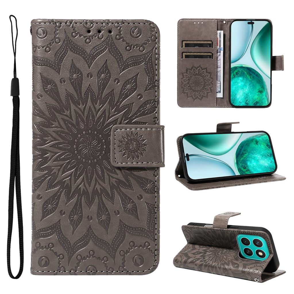 For Honor X8c 4G Phone Case Sunflower Imprinted Leather Wallet Stand Cover with Strap